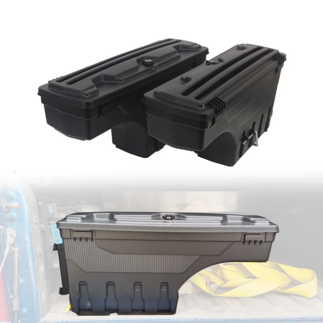 Truck bed storage lockable toolbox.
