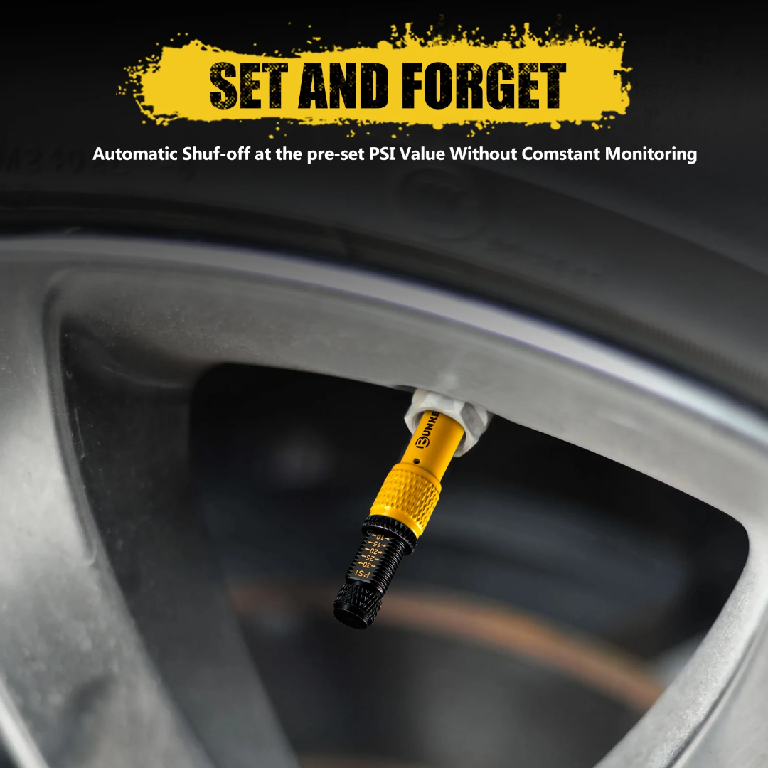 Adjustable auto-stop tire inflator valve kit 4 pcs