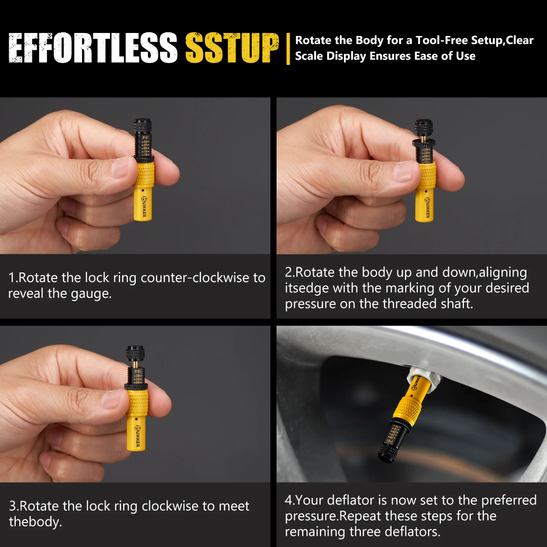 Adjustable auto-stop tire inflator valve kit 4 pcs