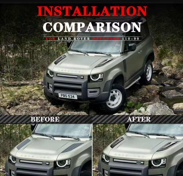 Landrover Defender Hood Vent Piano Black Cover Style 2