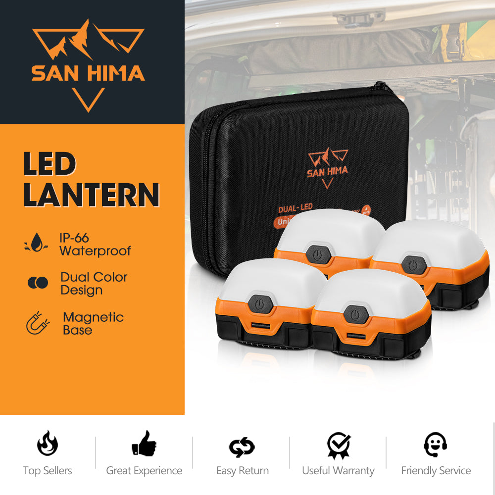 4Pcs LED Camping Lanterns Dual Color Rechargeable Camp Tent Light