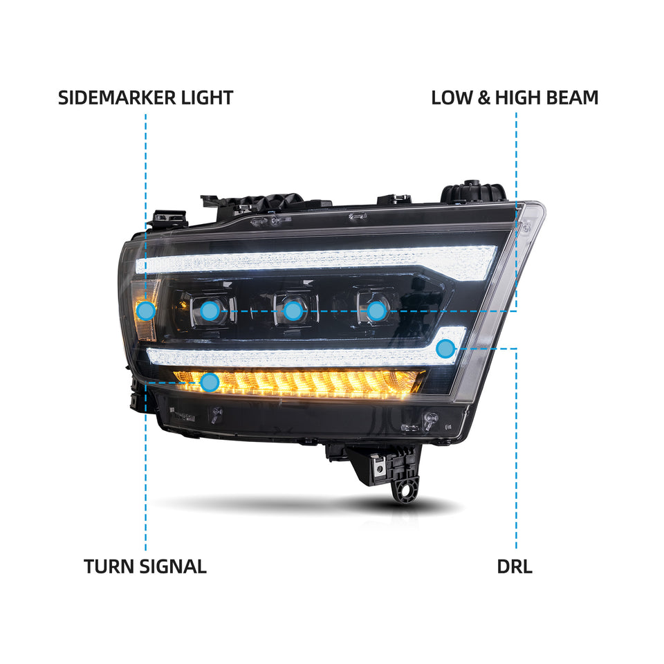 2019-2024 Ram 1500 LED/DRL Headlights