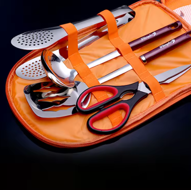 7-piece Kitchenware Set Camping Cookware Set Knife Kit Multi-function Stainless Steel